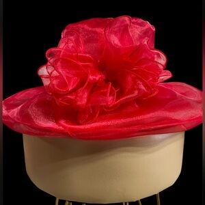Chic Red Women's Hat with Floral Accent